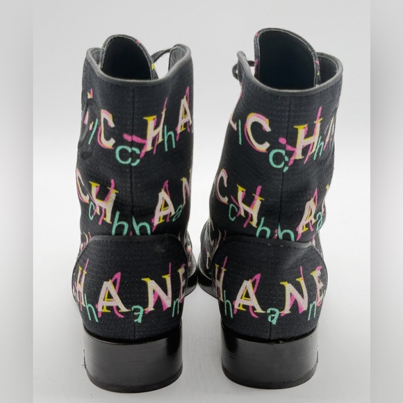 Chanel 2019 Interlocking CC Logo Multi Colored Combat Boots Size 37.5 - Picture 6 of 16